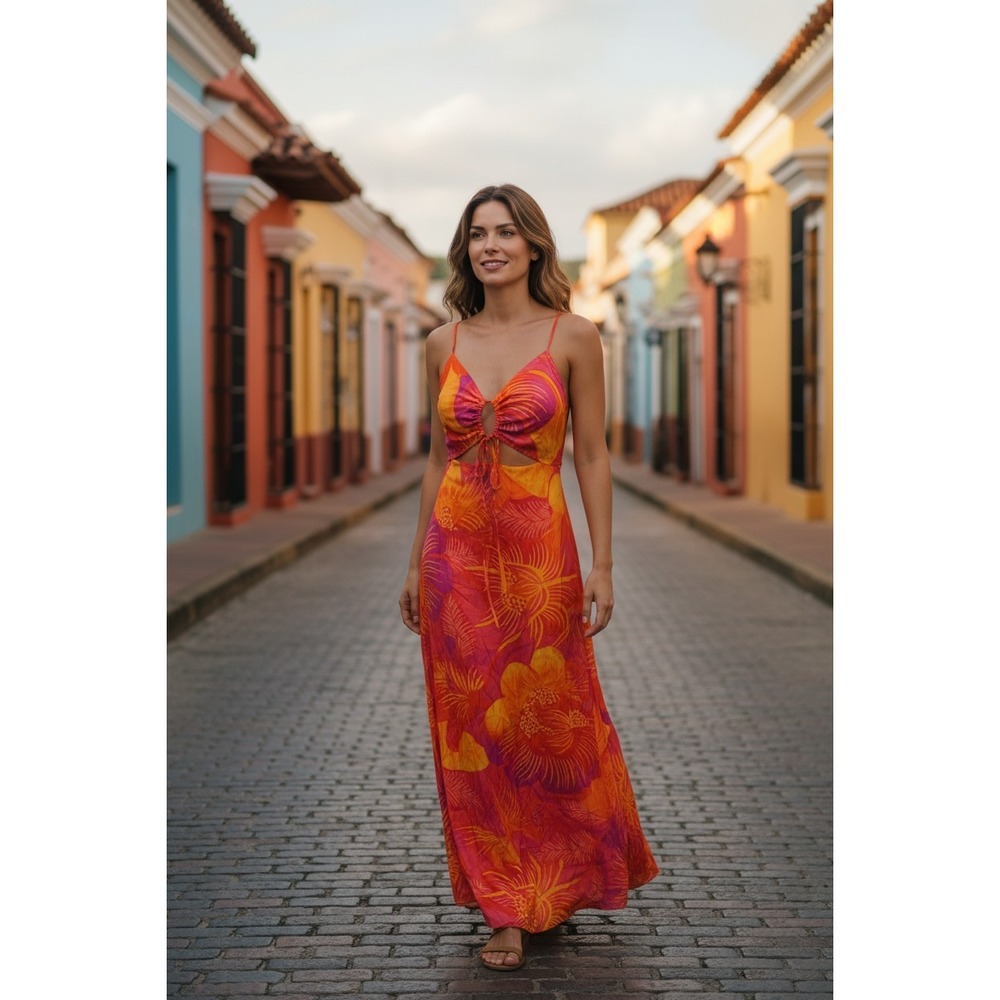 NWT Farm Rio Women's Summer Garden Ombre Midi Dress Size Small